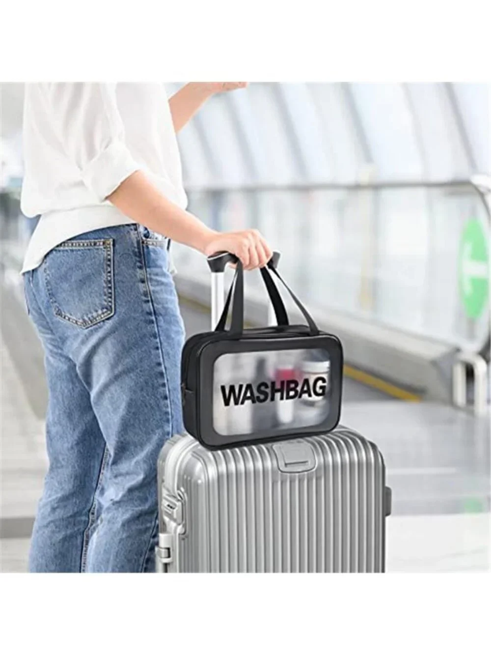 4pcs PU Leather Portable Toiletry Bags with Handle, Translucent